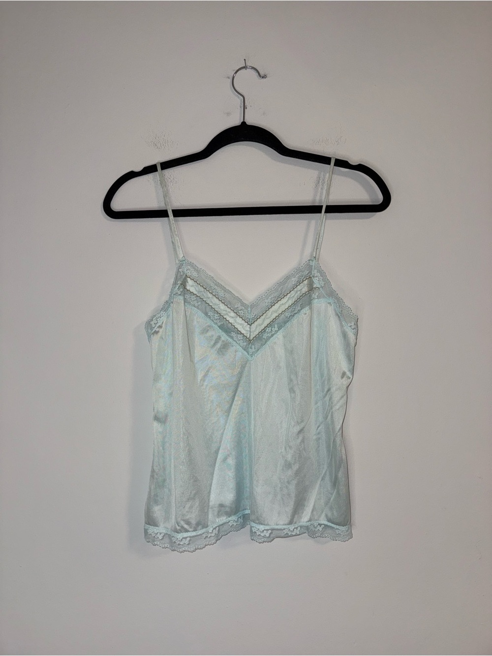 Light Blue Lace-Trim Satin Cami Top